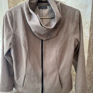 David Valls Elegant Women's Taupe Blazer with Cowl Neck